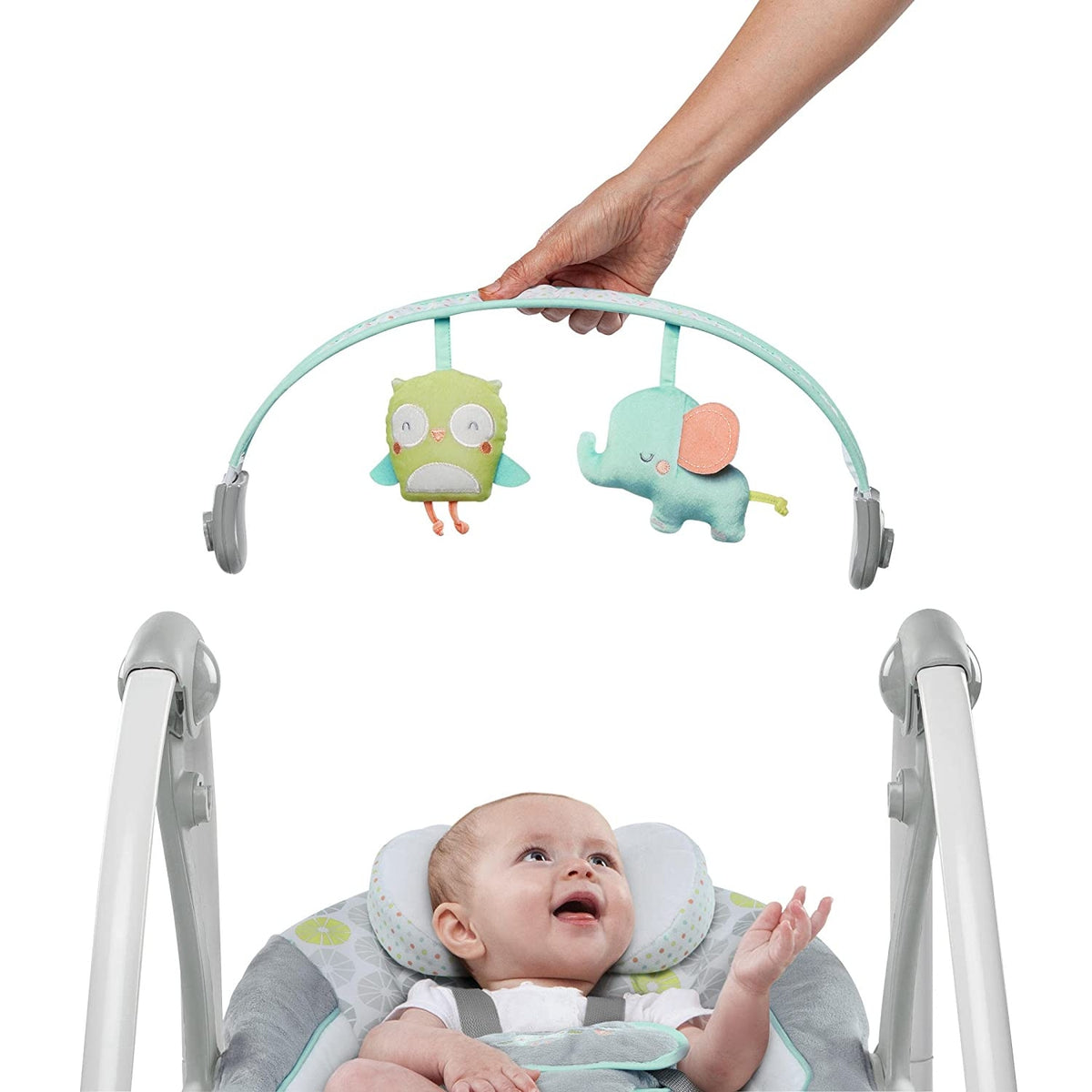 Ingenuity - Leagan portabil Swing 'n Go Portable Swing™ - Hugs & Hoots™ - gogobaby.ro