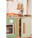 Bucatarie copii, Joueco, Din lemn certificat FSC, Cu accesorii, Reglabila pe inaltime, 86x56 cm, 3 ani+, Multicolor