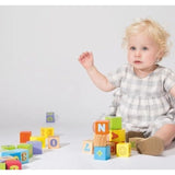 Cuburi educative, Joueco, Alfabetul, 30 piese, Din lemn certificat FSC, 12 luni+, Multicolor