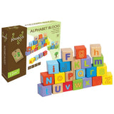 Cuburi educative, Joueco, Alfabetul, 30 piese, Din lemn certificat FSC, 12 luni+, Multicolor