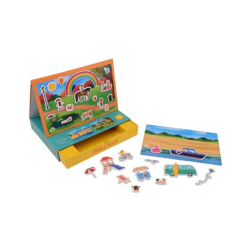 Set de joaca, Joueco, Magnetic, 30 de piese, Dezvolta abilitati motorii si imaginatia, Include cutie pentru depozitare si tabla de joc, 30 x 22 cm, 3 ani+, Multicolor