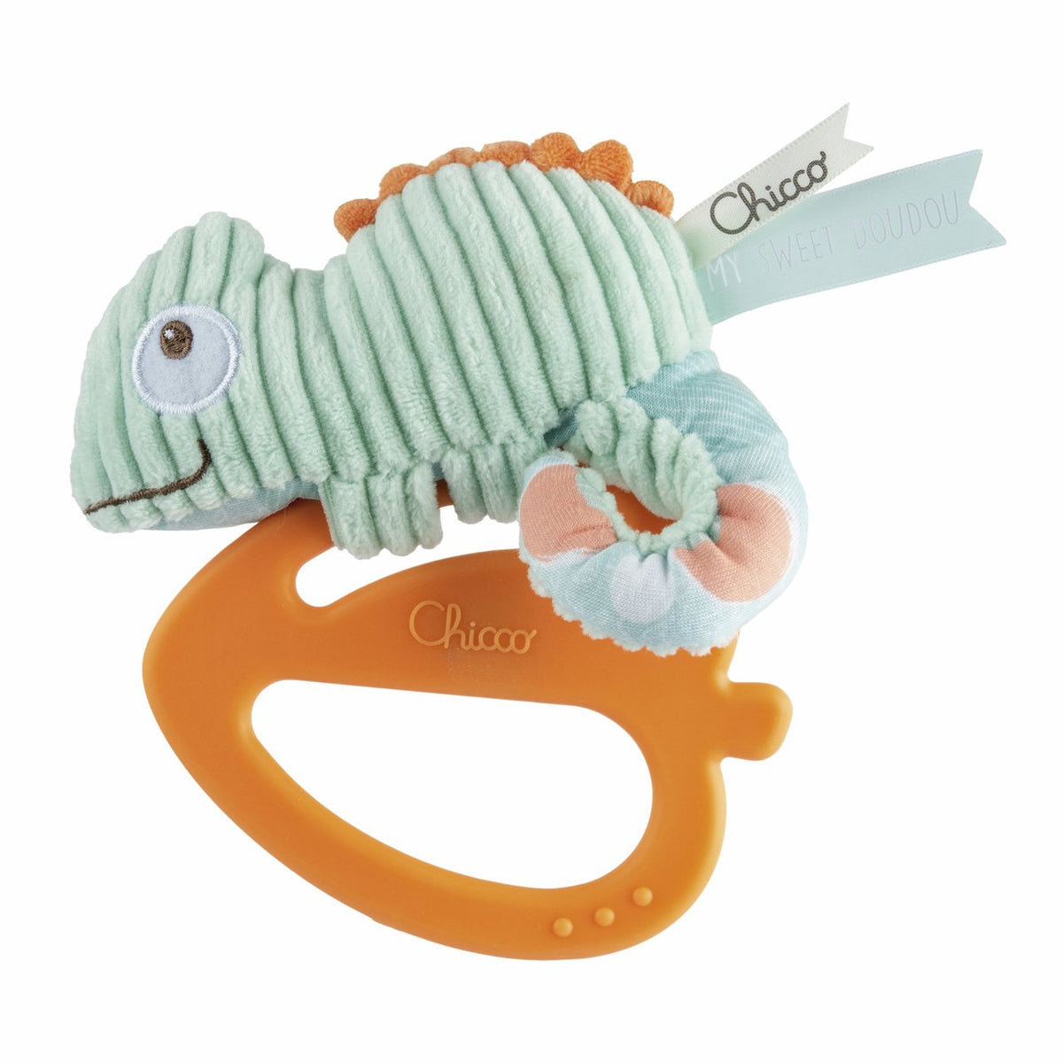 Jucarie 2 in 1 Chicco Cameleon My Sweet DouDou, zornaitoare si inel gingival, 3luni+ - gogobaby.ro