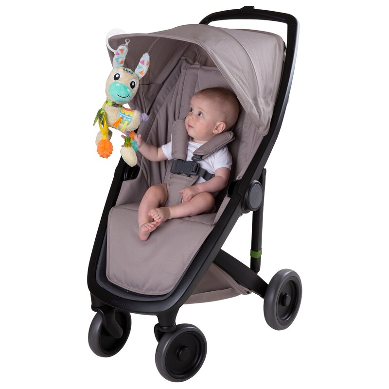 Jucarie carucior sau scaun auto, Playgro, Cu inele pentru dentitie, Cu diverse forme si texturi, Cu sunete si zornaieli, Dezvolta abilitatile motorii si imaginatia, 0 luni+, Sensory Friend Lupe Llama - gogobaby.ro