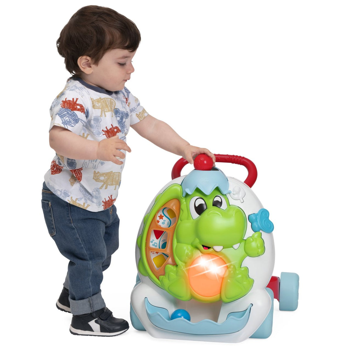 Jucarie Chicco 2 in 1, centru de activitati si antemergator Dinozaur, 9-24 luni - gogobaby.ro