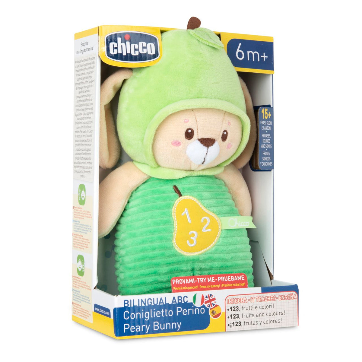 Jucarie copii Chicco trilingva Iepuras Perry Bunny, IT/EN/SP, 6luni+ - gogobaby.ro