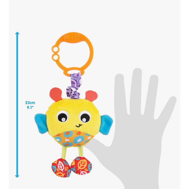 Jucarie cu vibratii, Playgro, Pentru carucior, scoica auto si patut, Wiggling Bertie Bee, 23 cm