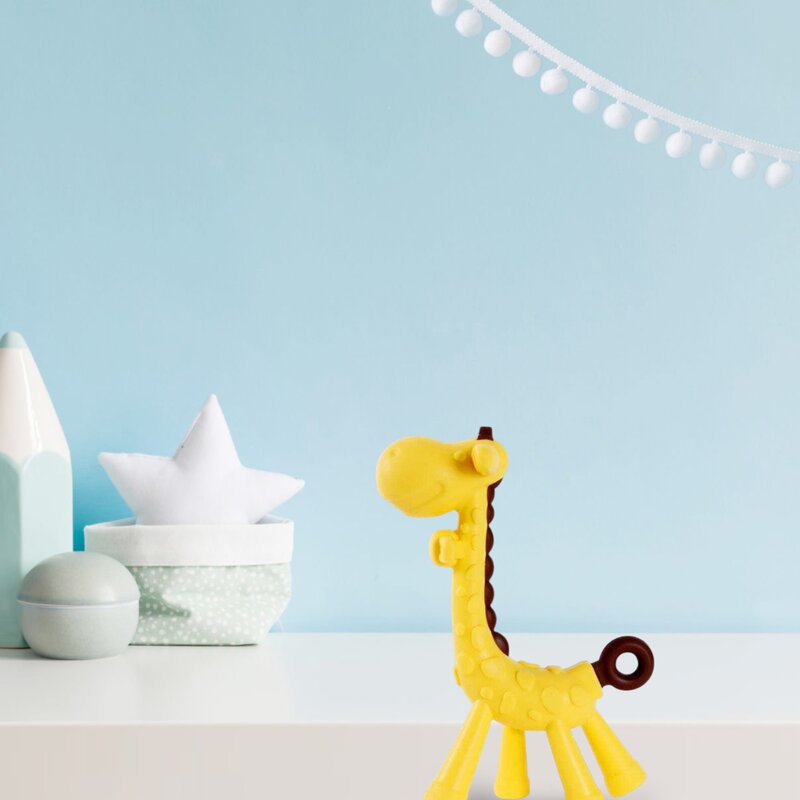 Jucarie de dentitie, Bocioland, Amelioareaza gingiile dureroase, Design ergonomic, Fara BPA, 0 luni+, Giraffe Yellow/Brown