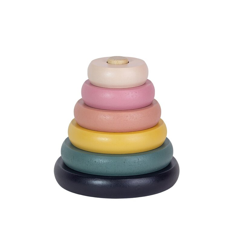 Jucarie de stivuire, Petite&Mars, Turn Orbit Wood of Mars, 10 cm, 36 luni+, Multicolor