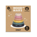 Jucarie de stivuire, Petite&Mars, Turn Orbit Wood of Mars, 10 cm, 36 luni+, Roz/Multicolor