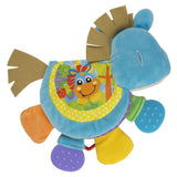 Jucarie din plus, Playgro, Clip Clop, Carticica tactila, Stimuleaza dezvoltarea senzoriala, Cu inele pentru dentitie, Cu diverse forme si texturi, 3 luni+, Musical Clip Clop Teether Book