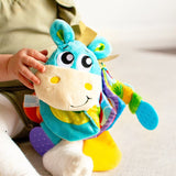 Jucarie din plus, Playgro, Clip Clop, Carticica tactila, Stimuleaza dezvoltarea senzoriala, Cu inele pentru dentitie, Cu diverse forme si texturi, 3 luni+, Musical Clip Clop Teether Book