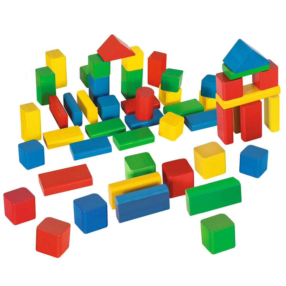 Jucarie Eichhorn Cuburi in galetusa Coloured Wooden Blocks 50 piese - gogobaby.ro