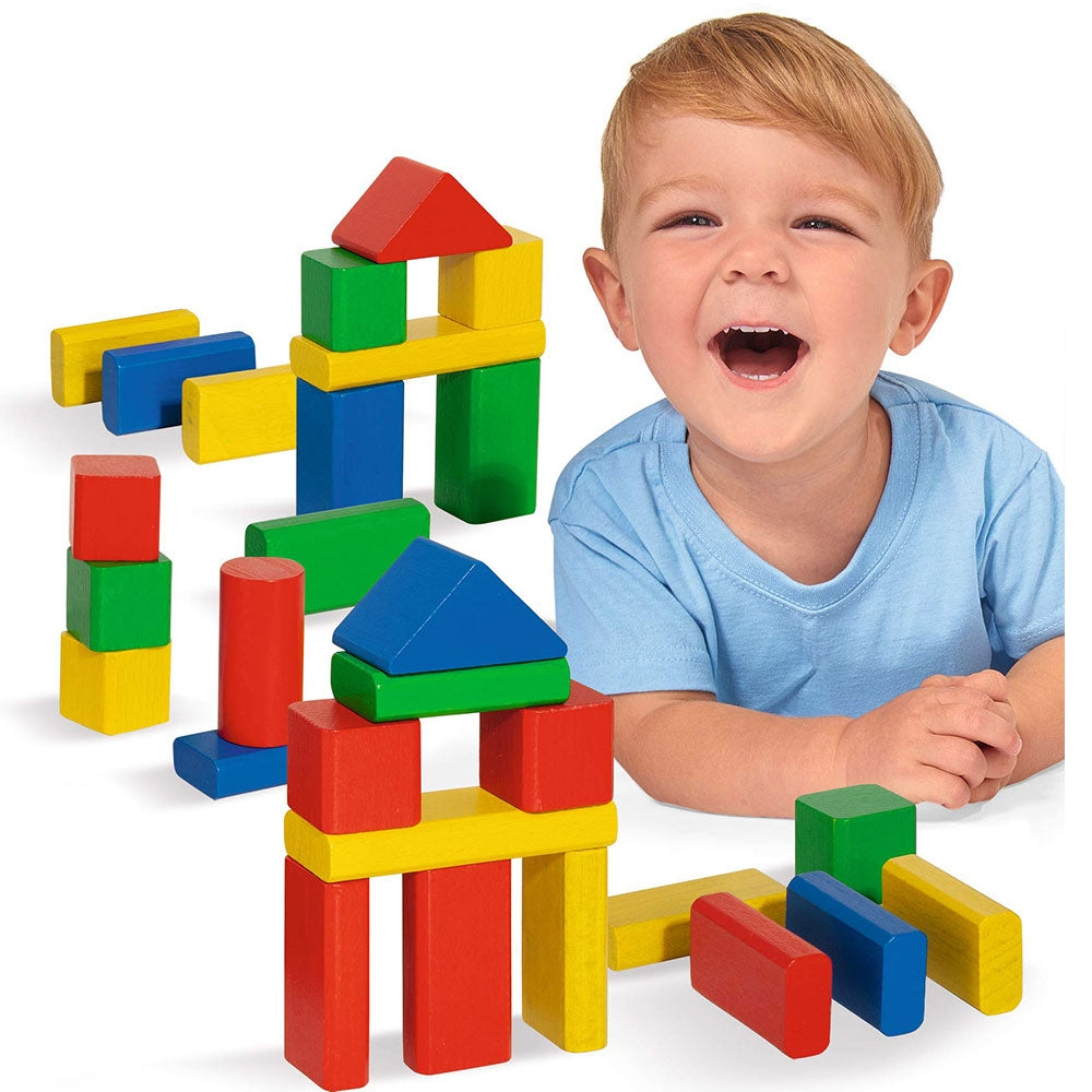 Jucarie Eichhorn Cuburi in galetusa Coloured Wooden Blocks 50 piese - gogobaby.ro