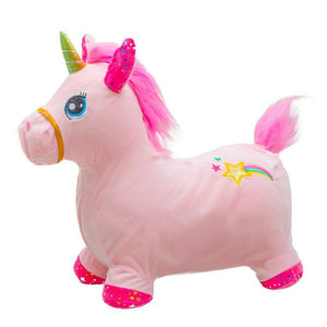 Jucarie gonflabila de plus cu sunete, Baby Mix, In forma de unicorn, Husa moale detasabila, Cu pompa inclusa, Pana la 70 kg, 36 luni+, Pink