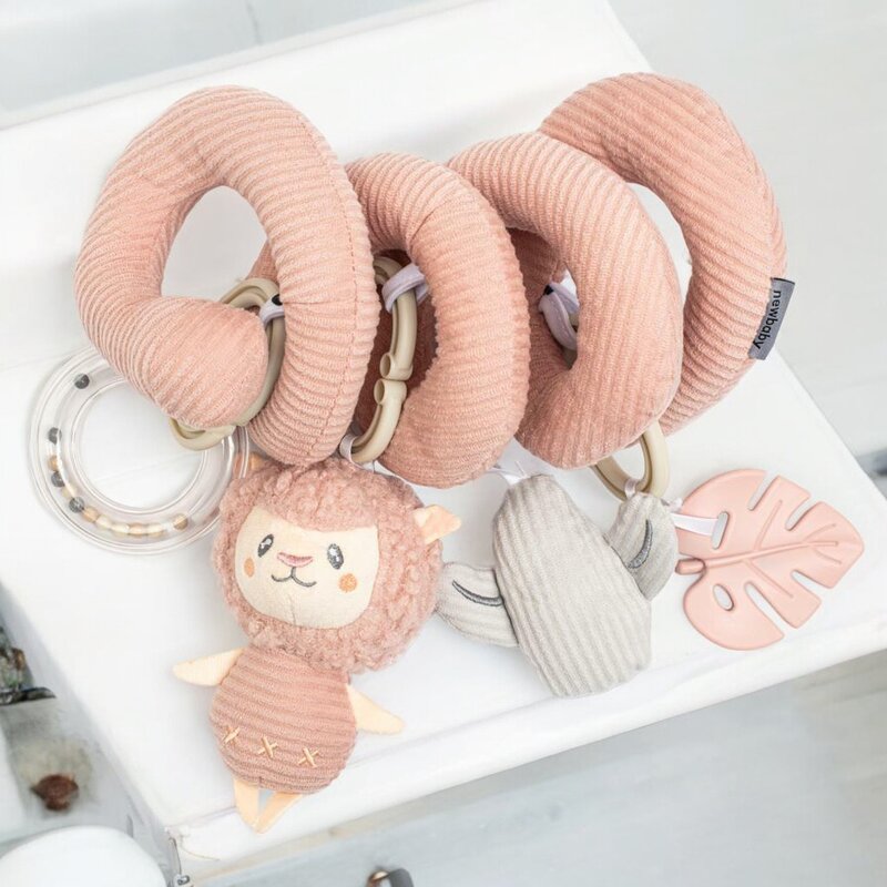 Jucarie interactiva, New Baby, Spirala, Lama, Pentru atasare la patut sau carucior, Dezvolta abilitatile motorii, Include si jucarie pentru dentitie, Fara BPA, 0 luni+, Multicolor - gogobaby.ro