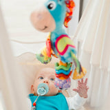 Jucarie, Playgro, Pentru carucior, scoica auto si patut, Cu jucarie de dentitie, Cu sunete, Activity Friend Clip Clop, 39 cm