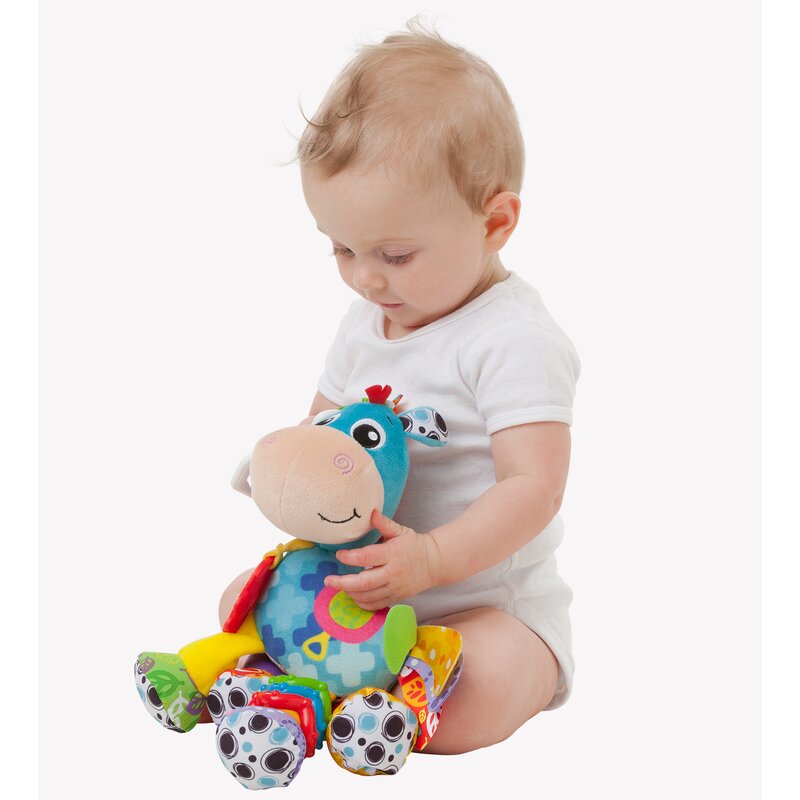 Jucarie, Playgro, Pentru carucior, scoica auto si patut, Cu jucarie de dentitie, Cu sunete, Activity Friend Clip Clop, 39 cm - gogobaby.ro