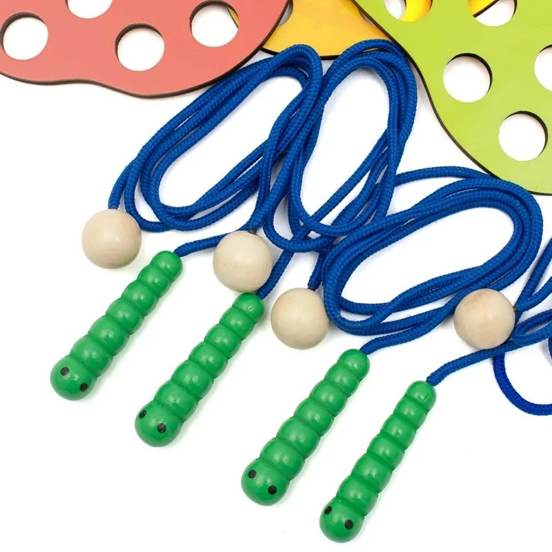 Jucarie Montessori de snuruit, Baby Mix, Dezvolta abilitatile motorii fine, a concentrarii si a rabdarii, Lemn si snur moale din bumbac, 36 luni+, Vegetables and Fruits