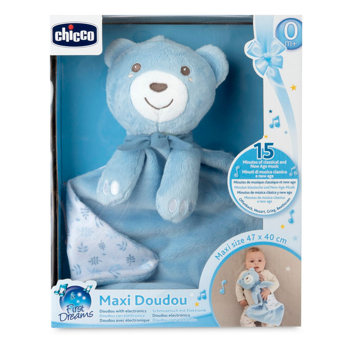Jucarie muzicala Chicco Maxi DouDou FirstDreams, bleu (albastru), 0luni+ - gogobaby.ro