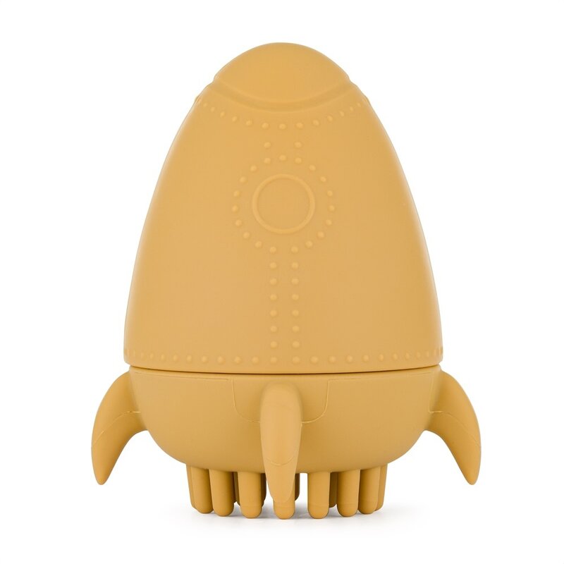 Jucarie pentru baie, Petite&Mars, Splashy Rocket, Din silicon, Fara BPA, 6 luni+, 11x7.5x7.5 cm, Ocru