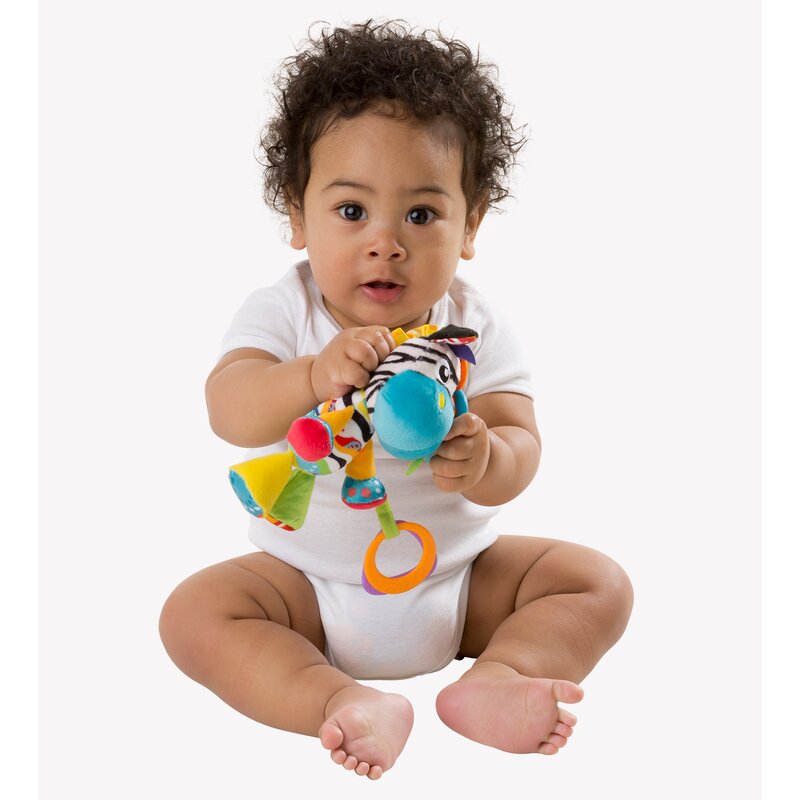 Jucarie, Playgro, Pentru carucior, scoica auto si patut, Cu jucarie de dentitie, Zoe Zebra Munchimal, 32 cm