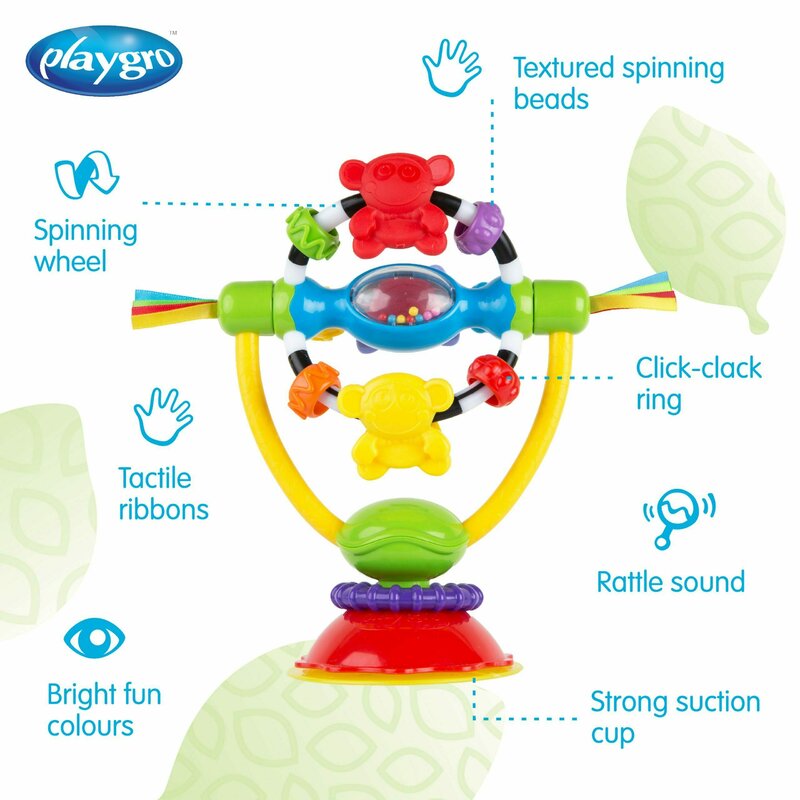 Jucarie, Playgro, Pentru scaunul de masa, Cu ventuza, Cu activitati, Rotativa, High chair Spinning Toy, 19.5 cm - gogobaby.ro