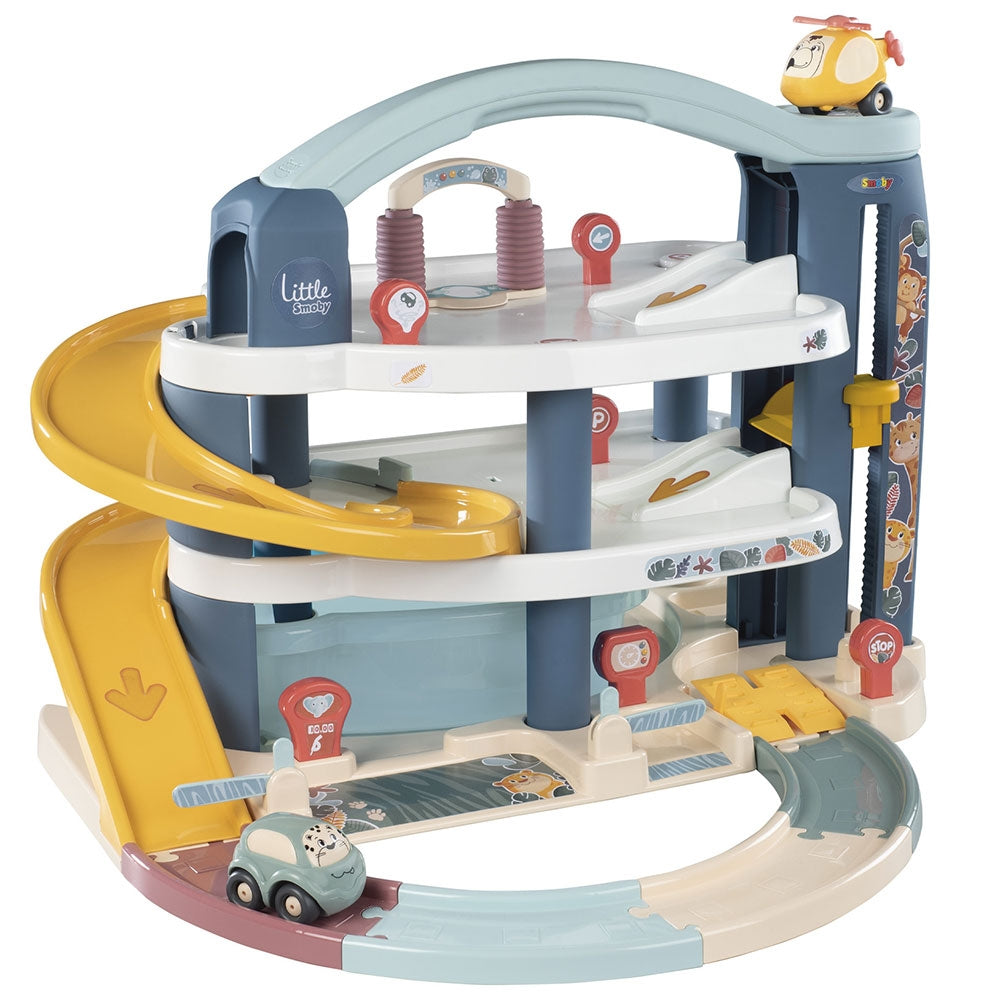 Pista de masini Smoby Big Garage cu masinuta si elicopter - gogobaby.ro