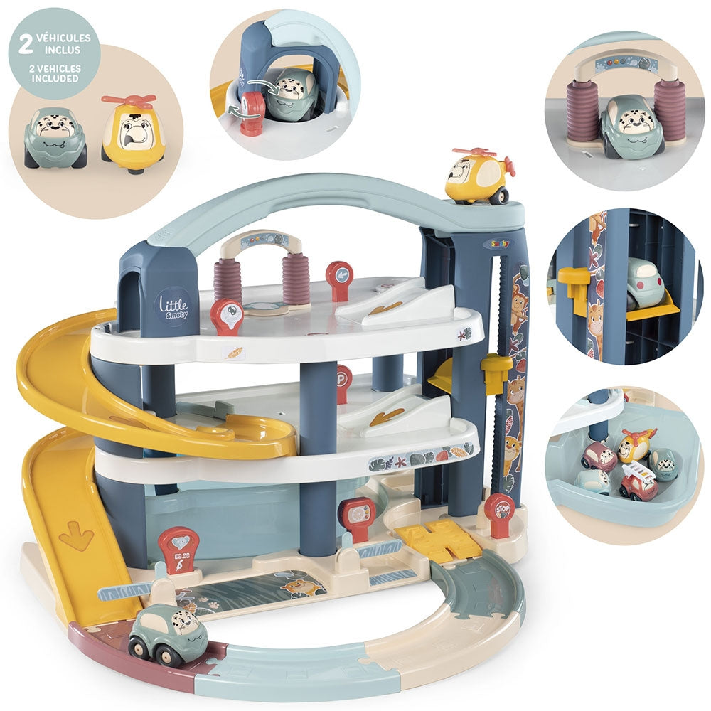 Pista de masini Smoby Big Garage cu masinuta si elicopter - gogobaby.ro