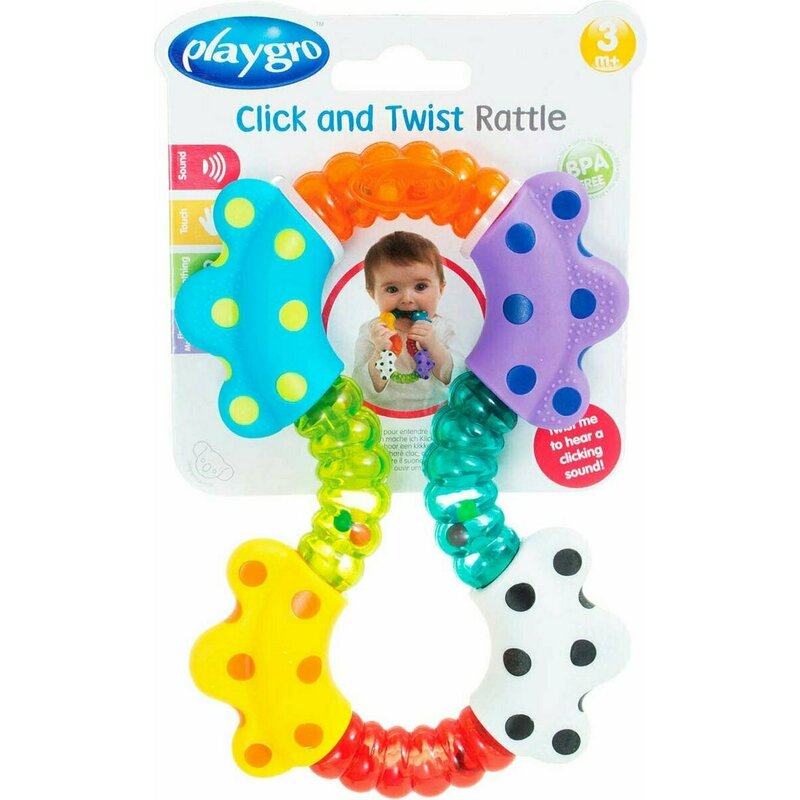 Jucarie zornaitoare, Playgro, Cu diferite texturi, Dimensiune mare, Click and twist Rattle - gogobaby.ro