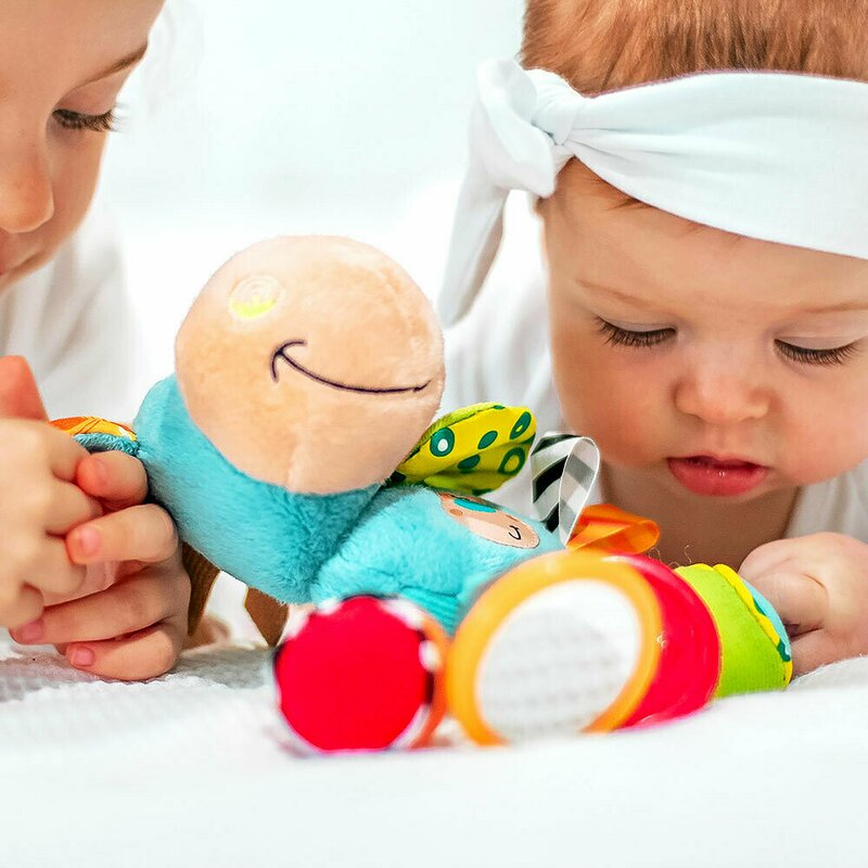 Jucarie zornaitoare si de dentitie, Playgro, Cu activitati, Cu jucarii de dentitie, Cu margele, Cu diferite texturi, Clip Clop Activity Rattle, 11 cm - gogobaby.ro
