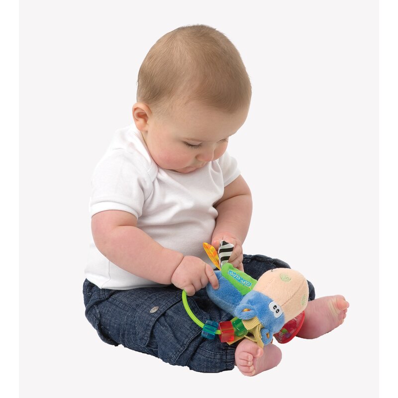 Jucarie zornaitoare si de dentitie, Playgro, Cu activitati, Cu jucarii de dentitie, Cu margele, Cu diferite texturi, Clip Clop Activity Rattle, 11 cm - gogobaby.ro