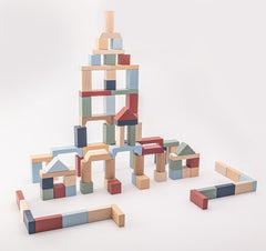 Jucarie din lemn, Cubika, Kit 100 de piese de constructie - Pastel