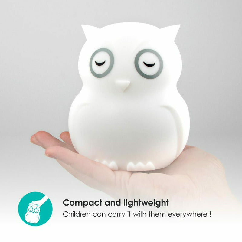 Lampa de veghe, BBluv, Bufnita, Hibu, Functionare pana la 10 ore, Cu telecomanda si cablu USB, Cu 9 culori diferite activate prin control Touch, White - gogobaby.ro