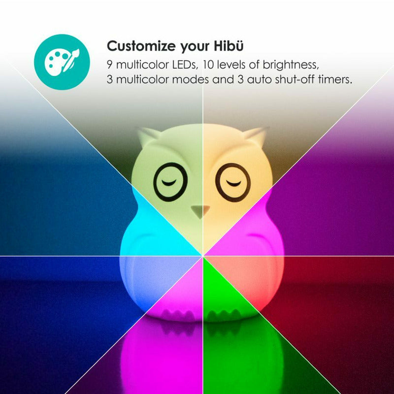 Lampa de veghe, BBluv, Bufnita, Hibu, Functionare pana la 10 ore, Cu telecomanda si cablu USB, Cu 9 culori diferite activate prin control Touch, White - gogobaby.ro