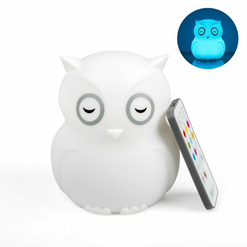 Lampa de veghe, BBluv, Bufnita, Hibu, Functionare pana la 10 ore, Cu telecomanda si cablu USB, Cu 9 culori diferite activate prin control Touch, White - gogobaby.ro