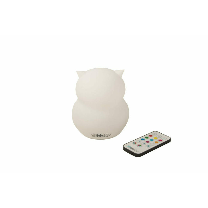 Lampa de veghe, BBluv, Bufnita, Hibu, Functionare pana la 10 ore, Cu telecomanda si cablu USB, Cu 9 culori diferite activate prin control Touch, White - gogobaby.ro