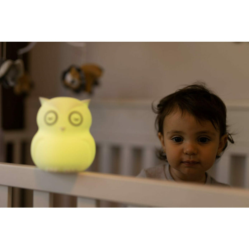 Lampa de veghe, BBluv, Bufnita, Hibu, Functionare pana la 10 ore, Cu telecomanda si cablu USB, Cu 9 culori diferite activate prin control Touch, White - gogobaby.ro