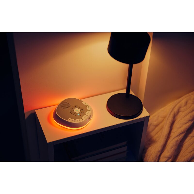 Lampa de veghe, Lionelo, BabyNap, 2 in 1, Wireless, Cu sunete si melodii de leagan, Cu 11 culori si 3 niveluri de luminozitate, Cu functie de redare si inregistrare batai inima, Alb