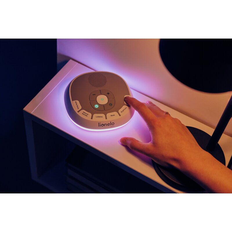 Lampa de veghe, Lionelo, BabyNap, 2 in 1, Wireless, Cu sunete si melodii de leagan, Cu 11 culori si 3 niveluri de luminozitate, Cu functie de redare si inregistrare batai inima, Alb - gogobaby.ro
