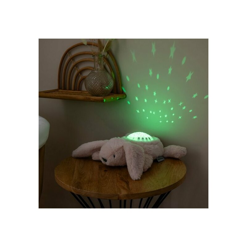 Lampa de veghe, Nattou, Cu proiectii, melodii si sunete albe, Leduri care nu se incalzesc, Volum reglabil, Functie temporizator, Plusul se poate spala, 22x25x9 cm, Iepuras, Bej