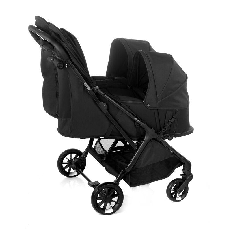 Landou portabil, Jane, Montare in carucior, Cu manere, Cu salteluta 95% materiale reciclate cu protectie UPF50, 67x29.5x43 cm, 0-9 Kg, Coal - gogobaby.ro