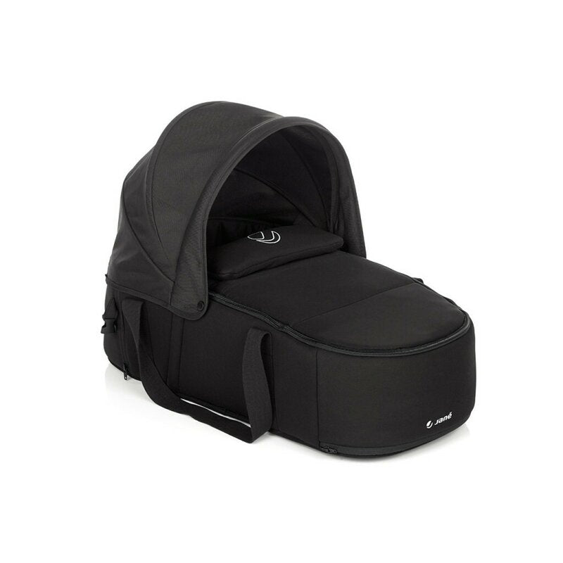 Landou portabil, Jane, Montare in carucior, Cu manere, Cu salteluta 95% materiale reciclate cu protectie UPF50, 67x29.5x43 cm, 0-9 Kg, Cold Black - gogobaby.ro