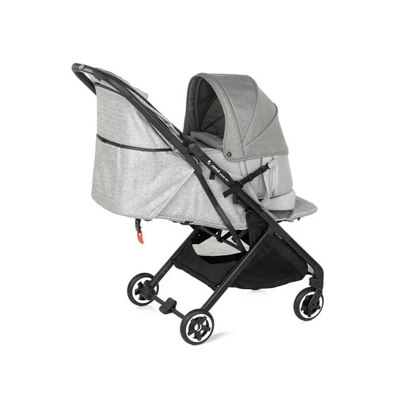 Landou portabil, Jane, Montare in carucior, Cu manere, Cu salteluta 95% materiale reciclate cu protectie UPF50, 67x29.5x43 cm, 0-9 Kg, Dim Grey