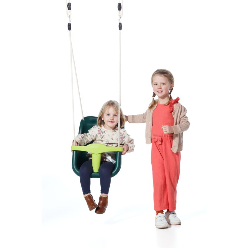 Leagan, Dice, Cu bara in forma de T, Cu sfoara impletita, Ajustabil pe inaltime pana la 250 cm, Include curea de siguranta, 9-36 luni, Dark Green - gogobaby.ro