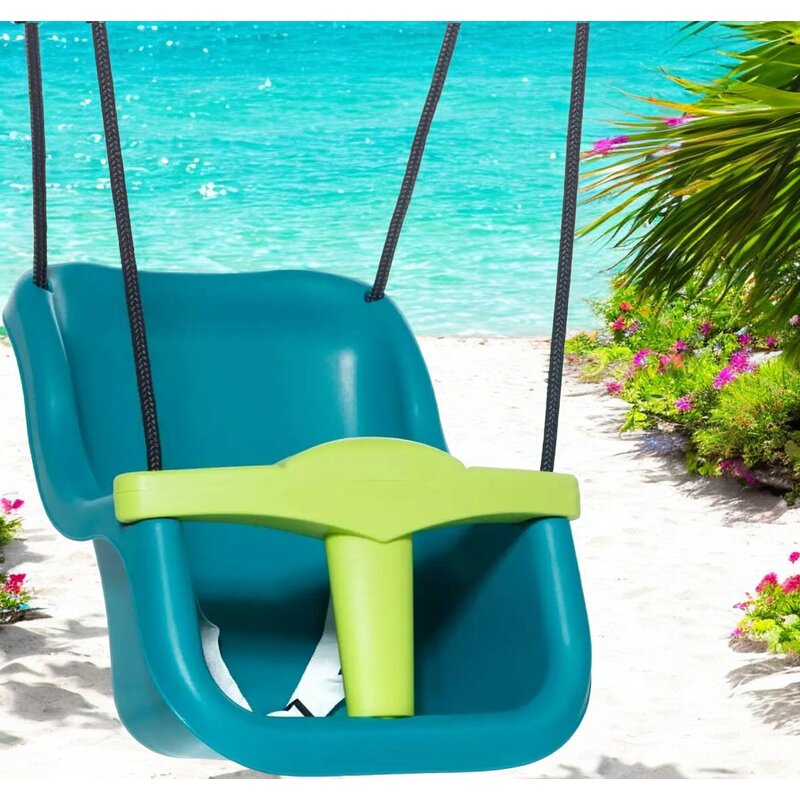 Leagan, Dice, Cu bara in forma de T, Cu sfoara impletita, Ajustabil pe inaltime pana la 250 cm, Include curea de siguranta, 9-36 luni, Turquoise/Lime