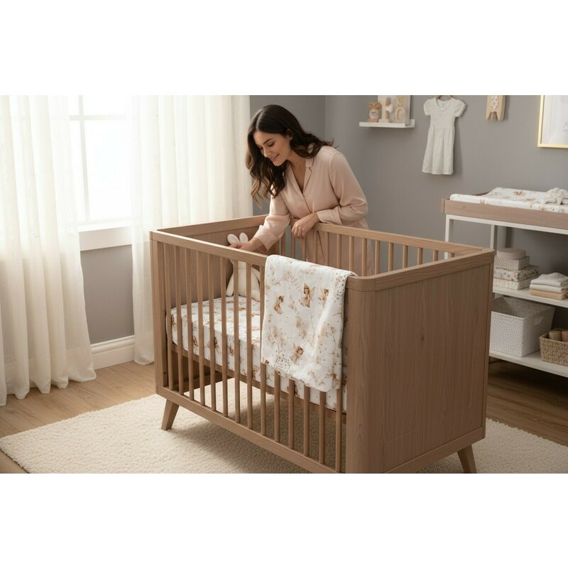 Lenjerie patut cu 3 piese, MimiNu, Cu cearceaf 120x60 cm, Din bumbac certificat Oeko Tex Standard 100, Cu paturica si pernuta, Fairy