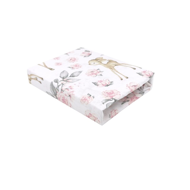 Lenjerie patut cu 3 piese, MimiNu, Cu cearceaf 120x60 cm, Din bumbac certificat Oeko Tex Standard 100, Cu paturica si pernuta, Sweet Deer Pink