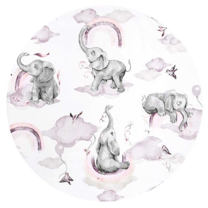 Lenjerie pat junior cu 3 piese, Qmini, Cu cearceaf 160x80 cm, Din bumbac certificat Oeko Tex Standard 100, Cu paturica si pernuta, Elephants on Rainbow Pink