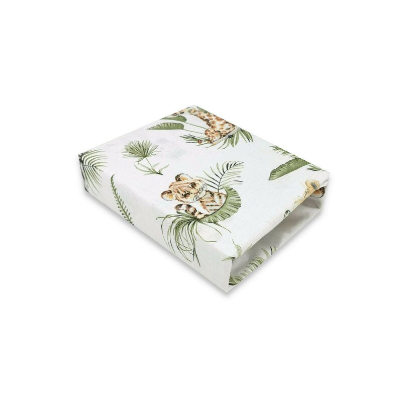 Lenjerie pat junior cu 3 piese, Qmini, Cu cearceaf 160x80 cm, Din bumbac certificat Oeko Tex Standard 100, Cu paturica si pernuta, Safari