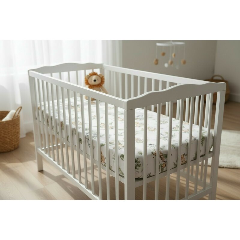 Lenjerie pat junior cu 3 piese, Qmini, Cu cearceaf 160x80 cm, Din bumbac certificat Oeko Tex Standard 100, Cu paturica si pernuta, Safari